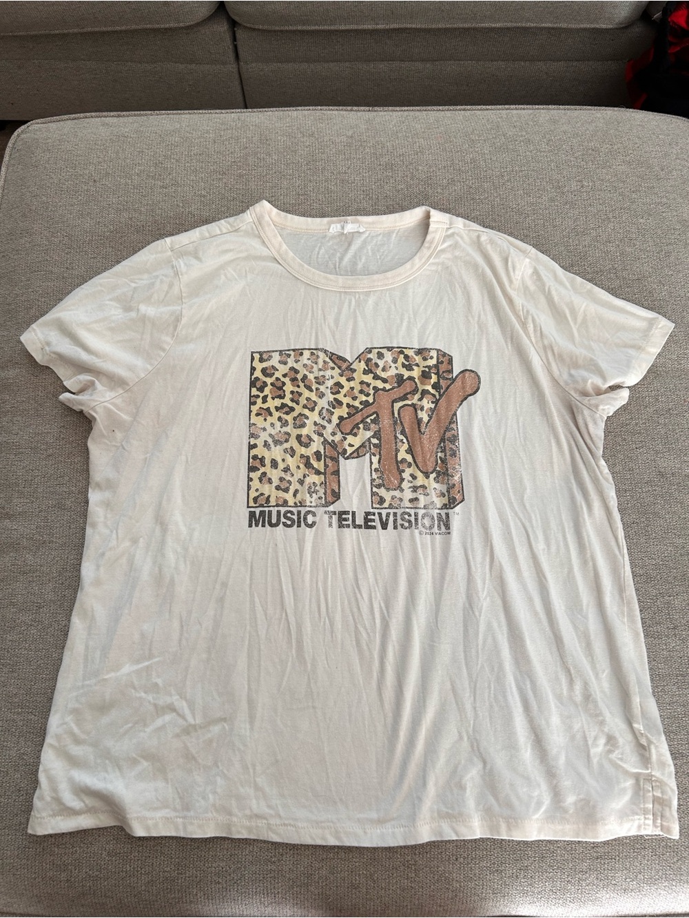 Maurices Cream Short-Sleeve Tee with Leopard MTV Graphic